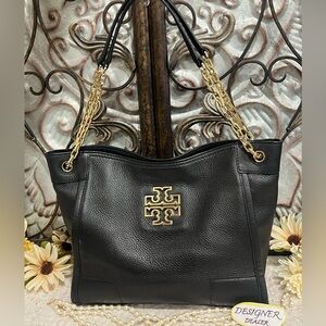 TORY BURCH Britten Small Chain Tote Black Excellent Condition